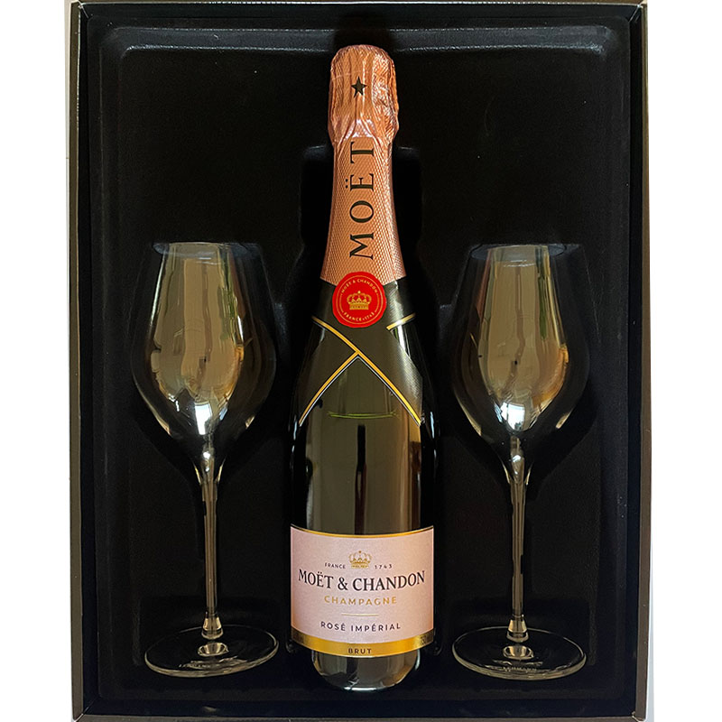 Moët & Chandon Brut Rosé 750 ml in luxuriöser Geschenkbox mit Gläsern