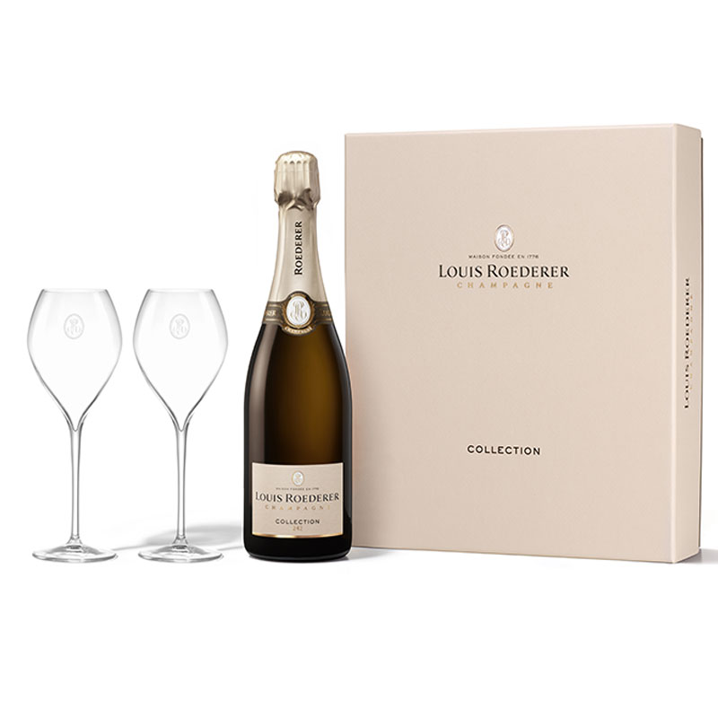 Louis Roederer Brut Collection 246 in Luxus-Geschenkpackung mit zwei Gläsern 750 ml