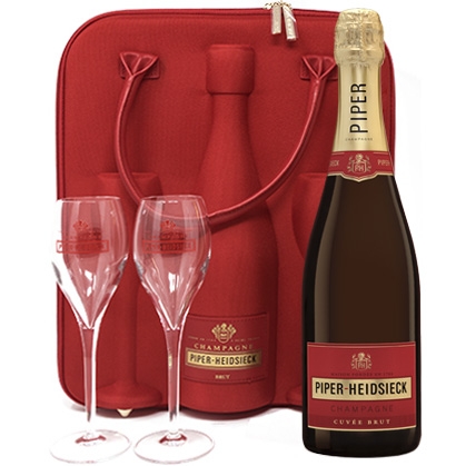 Piper-Heidsieck Brut in Travelbag Kühltasche mit zwei Gläsern 750 ml