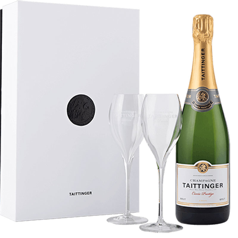 Taittinger Brut Réserve 750 ml in Geschenkpackung mit zwei Gläsern