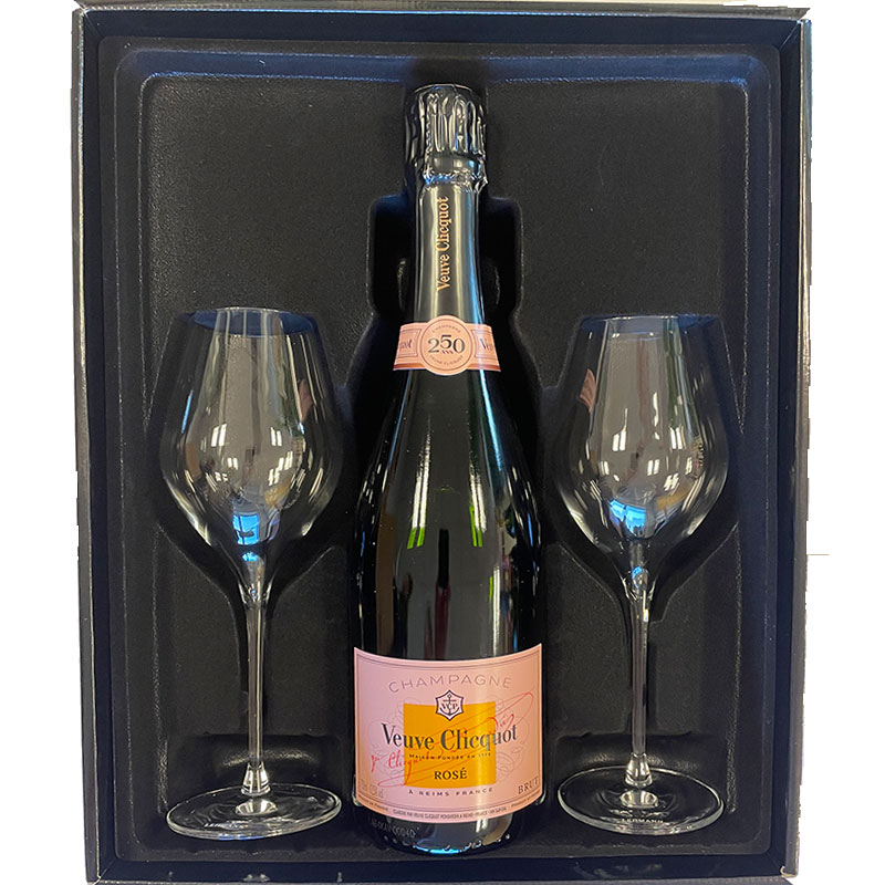 Veuve Clicquot Rosé 75CL in luxuriöser Geschenkbox mit 2 Champagnergläsern